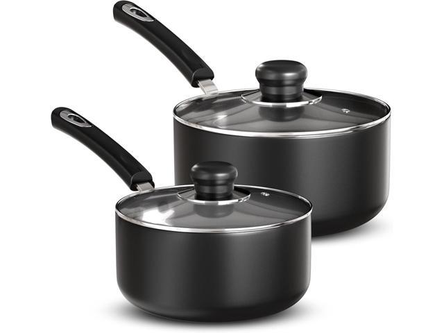 Utopia Kitchen Nonstick Saucepan Set with Lid, 1 Quart and 2 Quarts Multipurpose Pots Set for Home Kitchen or Restaurant (Grey-Black)