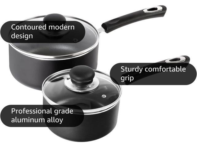 Utopia Kitchen Nonstick Saucepan Set with Lid, 1 Quart and 2 Quarts Multipurpose Pots Set for Home Kitchen or Restaurant (Grey-Black)