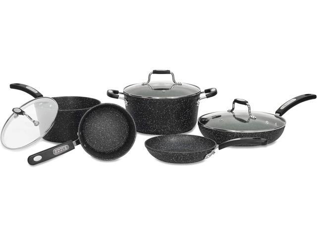Starfrit The Rock 8-Piece Cookware Set with Bakelite Handles, Black