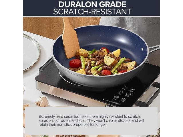 Nuwave 7pc Cookware Set Healthy Duralon Blue Ceramic Nonstick Coated, Diamond Infused Scratch-Resistant, PFAS Free, Oven Safe, Induction Ready &...