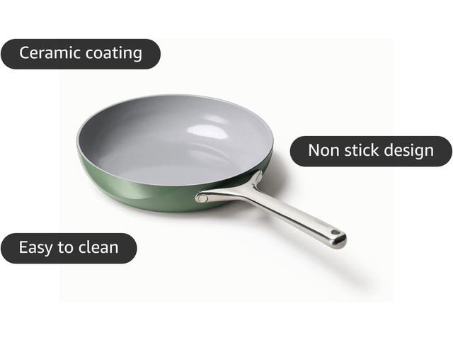 Caraway Nonstick Ceramic Frying Pan (2.7 qt, 10.5') - Non Toxic, PTFE & PFOA Free - Oven Safe & Compatible with All Stovetops (Gas, Electric &...