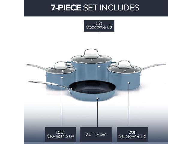 Nuwave Healthy Duralon Blue Ceramic Nonstick Coated 7pc Cookware Set, Scratch-Resistant Diamond Infused, PFAS Free, Induction Ready & Evenly Heats,...