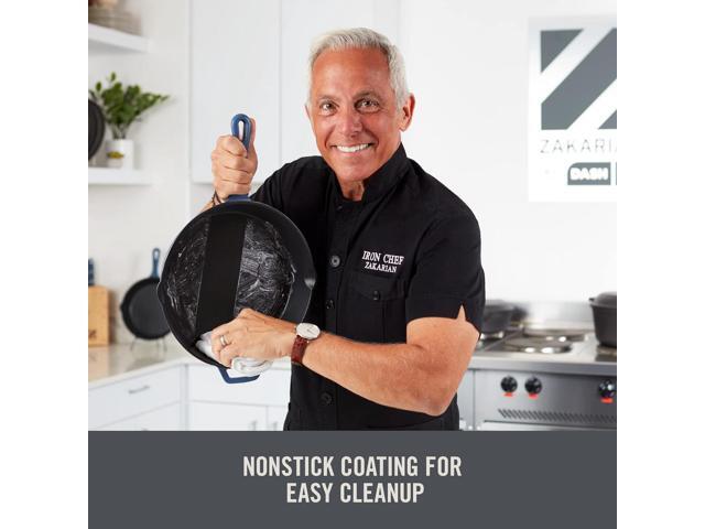 DASH Zakarian 9.5' Nonstick Cast Iron Skillet with Pour Spouts for Searing, Baking, Grilling, Roasting and More - Black