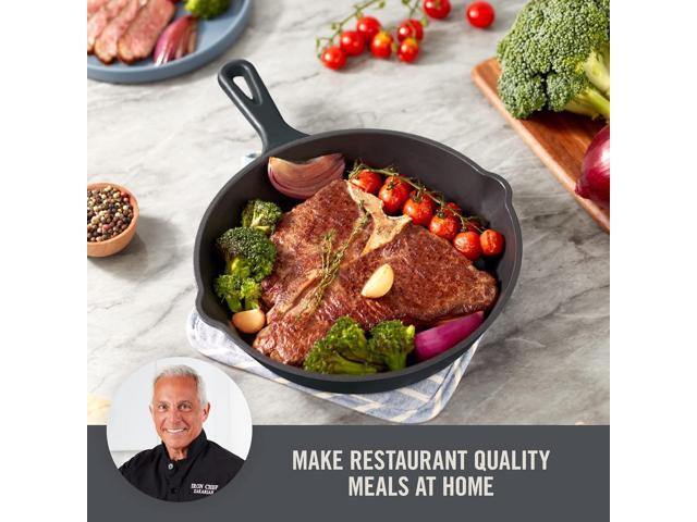 DASH Zakarian 9.5' Nonstick Cast Iron Skillet with Pour Spouts for Searing, Baking, Grilling, Roasting and More - Black