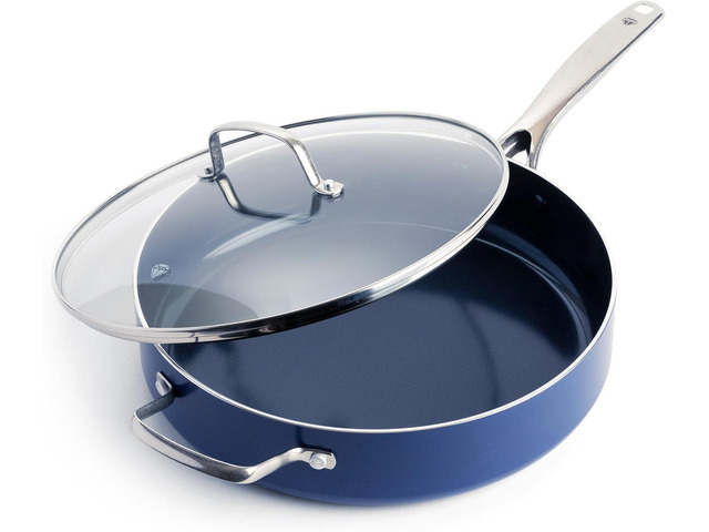 Blue Diamond 5QT Saute Pan with Lid, Non Toxic PFAS-Free Diamond Ceramic Nonstick, Dishwasher & Oven Safe, Metal Utensil Safe, Deep Jumbo Cooker...