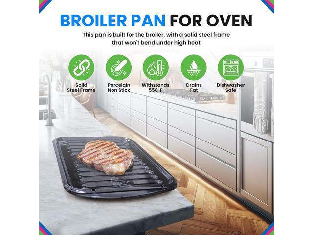 Broiler Pan for Oven Nonstick Porcelain Coated - 16.75 x 12.75 Whirlpool 4396923 Replacement Broiling Pan for Oven With Rack for High-Temperatures...