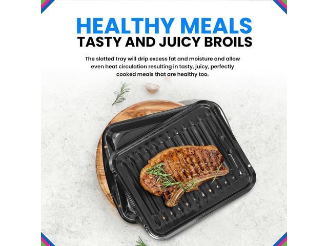 Broiler Pan for Oven Nonstick Porcelain Coated - 16.75 x 12.75 Whirlpool 4396923 Replacement Broiling Pan for Oven With Rack for High-Temperatures...