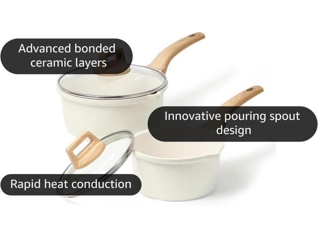 CAROTE 1.5Qt & 3.0Qt Sauce Pan Set with Lid Nonstick Saucepan 4 Pcs Non Stick Sauce Pots Cooking Pot with Pour Spout, Easy to Clean, Small Kitchen...