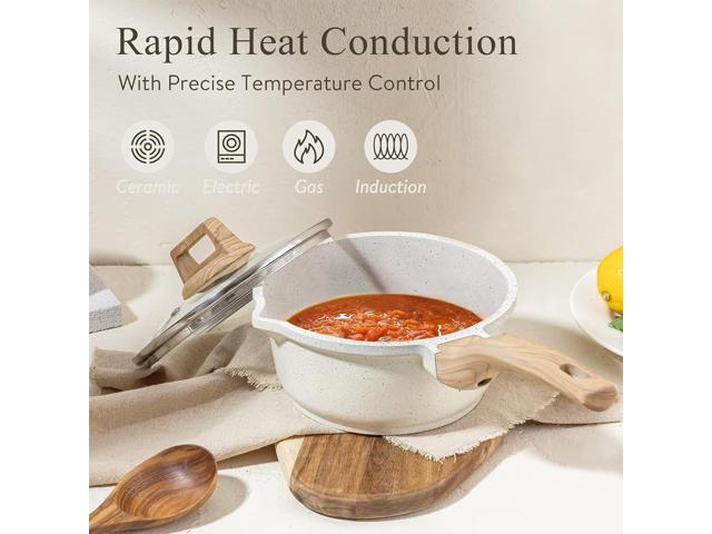 CAROTE 1.5Qt & 3.0Qt Sauce Pan Set with Lid Nonstick Saucepan 4 Pcs Non Stick Sauce Pots Cooking Pot with Pour Spout, Easy to Clean, Small Kitchen...