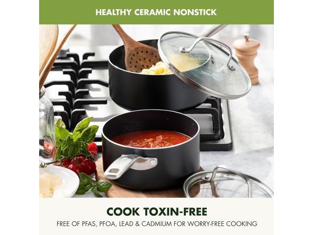 GreenPan Prime Chatham 1QT & 2QT Saucepan Pot Set with Glass Lids, Hard Anodized Diamond Infused Ceramic Nonstick, PFAS-Free, Dishwasher Safe, Oven...