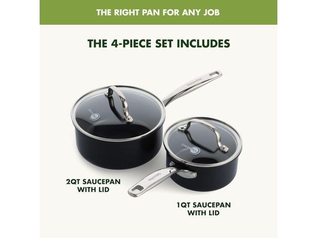 GreenPan Prime Chatham 1QT & 2QT Saucepan Pot Set with Glass Lids, Hard Anodized Diamond Infused Ceramic Nonstick, PFAS-Free, Dishwasher Safe, Oven...