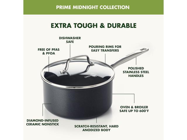 GreenPan Prime Chatham 1QT & 2QT Saucepan Pot Set with Glass Lids, Hard Anodized Diamond Infused Ceramic Nonstick, PFAS-Free, Dishwasher Safe, Oven...