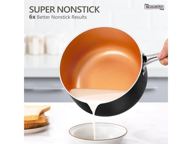 MICHELANGELO Nonstick 1Qt & 2Qt Copper Sauce Pan Set with Lid, Small Pot with Lid, Ceramic Nonstick Saucepan Set, Small Sauce Pots