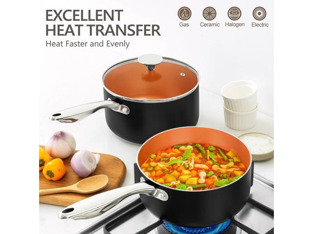 MICHELANGELO Nonstick 1Qt & 2Qt Copper Sauce Pan Set with Lid, Small Pot with Lid, Ceramic Nonstick Saucepan Set, Small Sauce Pots