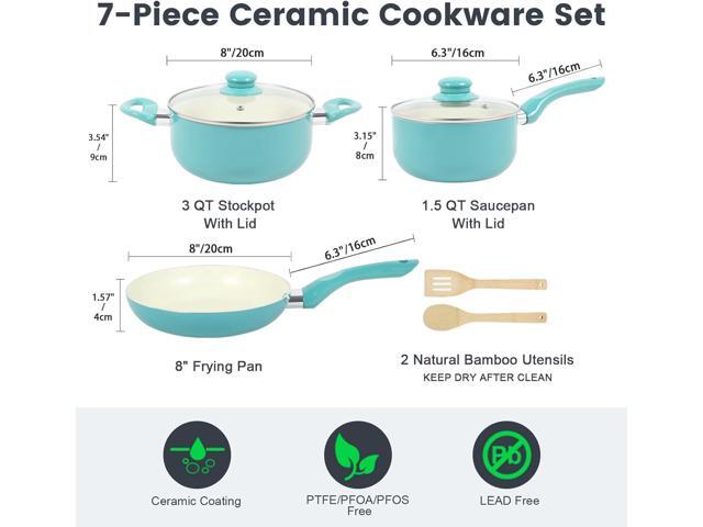 Pots and Pans Set, 7 Piece Nonstick Ceramic Cookware Set, Kitchen Induction Cookware Sets, Pots and Pans Non Stick with Stay Cool Handle, 100% PFOA...