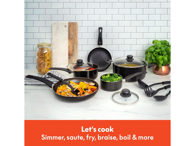 bella Cookware Set, 12 Piece Pots and Pans with Utensils, Nonstick PFOA Free Scratch Resistant Cooking Surface Compatible with All Stoves, Nylon...
