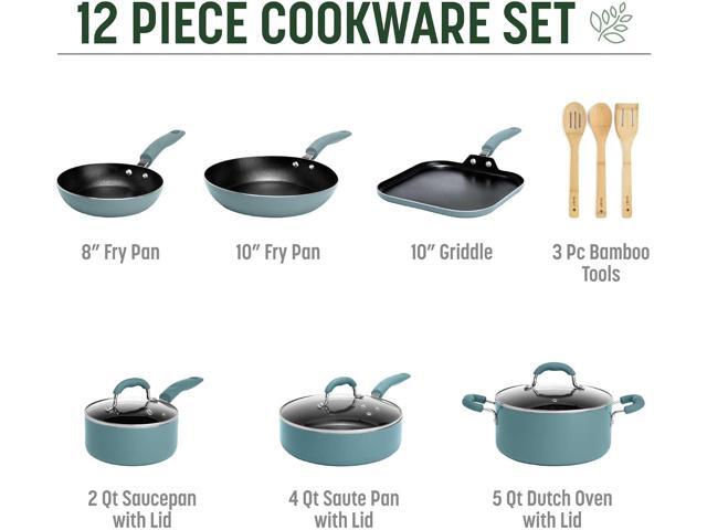 Goodful Ceramic Nonstick Pots and Pans Set, Premium Ceramic Coating Made without PFOA, PTFE or PFAS, Dishwasher Safe, 12-Piece, Turquoise