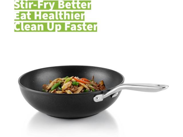 TECHEF - Onyx Collection, 12' Nonstick Flat Bottom Wok/Stir-Fry Pan with Glass Lid, PFOA Free, Dishwasher and Oven Safe, Made in Korea