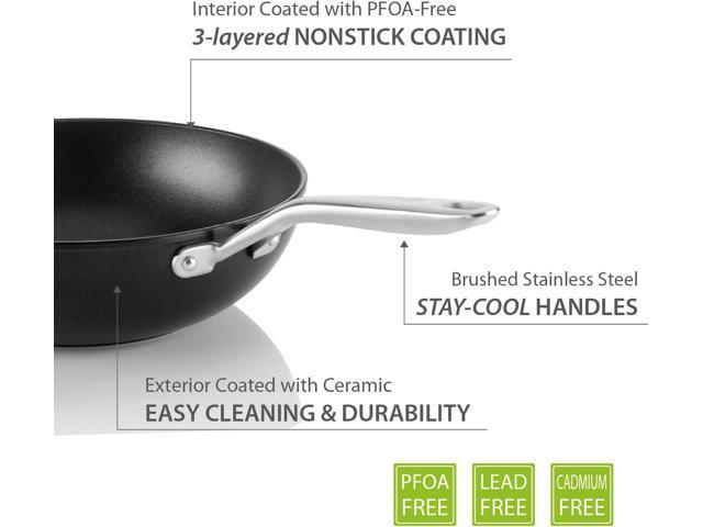 TECHEF - Onyx Collection, 12-Inch Nonstick Flat Bottom Wok/Stir-Fry Pan - PFOA Free, Dishwasher and Oven Safe, Made in Korea