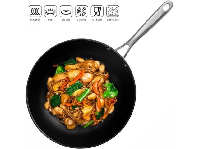 TECHEF - Onyx Collection, 12' Nonstick Flat Bottom Wok/Stir-Fry Pan with Glass Lid, PFOA Free, Dishwasher and Oven Safe, Made in Korea
