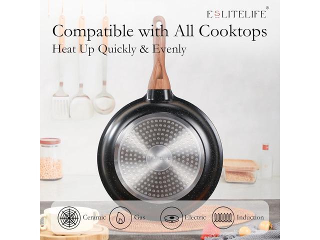 ESLITE LIFE Nonstick Cookware Sets, 12 Pcs Granite Coating Pots and Pans Set Kitchen Cooking Set, Compatible with All Stovetops (Gas, Electric &...