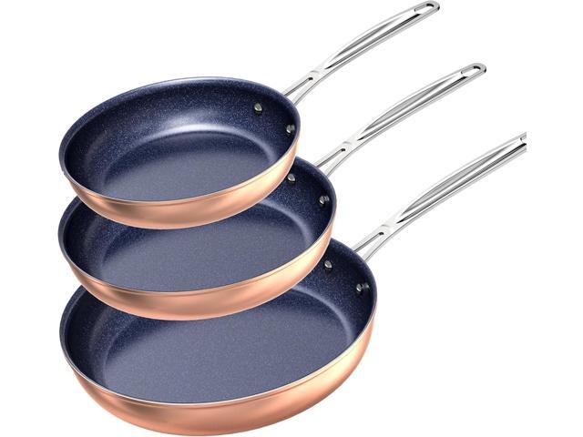 Nuwave 3-Piece Fry Pan Set, 8, 10, 12 Forged Lightweight, G10 Healthy Duralon Blue Ceramic Ultra Non-Stick, Induction-Ready & Works on All.