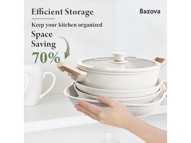 19 Pcs Pots and Pans Set Non Stick Ceramic Cookware Set with Removable Handles, Non Toxic Induction Kitchen Cookware Sets RV...