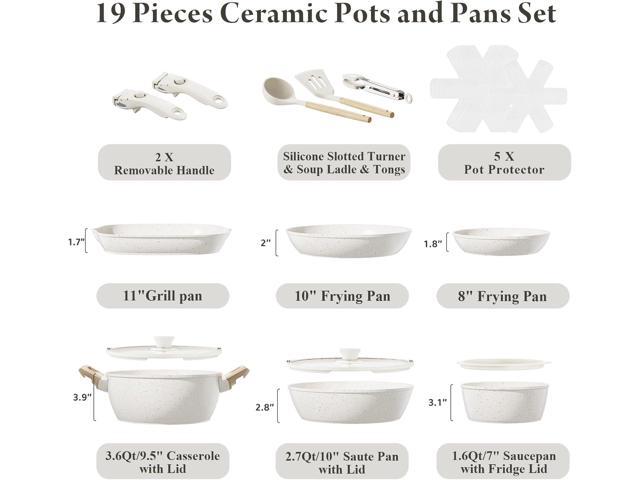 19 Pcs Pots and Pans Set Non Stick Ceramic Cookware Set with Removable Handles, Non Toxic Induction Kitchen Cookware Sets RV...