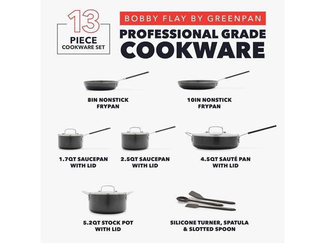 GreenPan x Bobby Flay 13 Piece Cookware Pots and Pans Set, Professional Grade Aluminum, PFAS-Free Ceramic Nonstick, Induction Suitable, Stay-Cool...