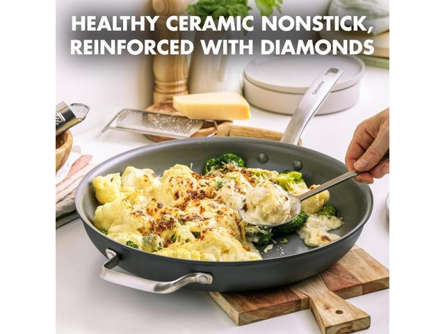 GreenPan Chatham Hard Anodized Healthy Ceramic Nonstick, 13' Frying Pan Skillet with Helper Handle, PFAS-Free, Dishwasher Safe, Oven Safe, Gray