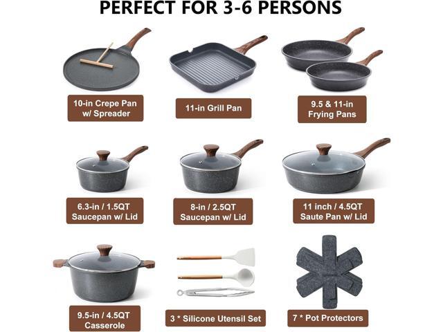SENSARTE Nonstick Cookware Set 23-Piece, Non Stick Pots and Pans Set with Swiss Granite Coating, Healthy Kitchen Cooking Set, Stay-Cool Handles