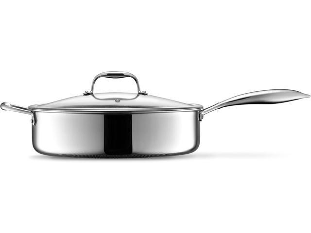 HexClad Hybrid Nonstick 5.5 Qt Deep Sauté Pan and Lid, Dishwasher and Oven-Safe, Compatible with All Cooktops