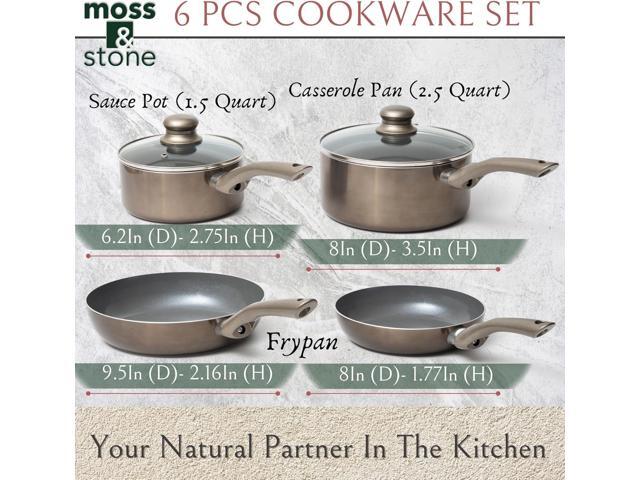 Moss & Stone 6 Pcs Dark Grey Nonstick Cookware Set, Pots And Pans Set Non stick With Glass Lid, Induction Cookware, Stay-Cool Handle PTFE/PFOA...