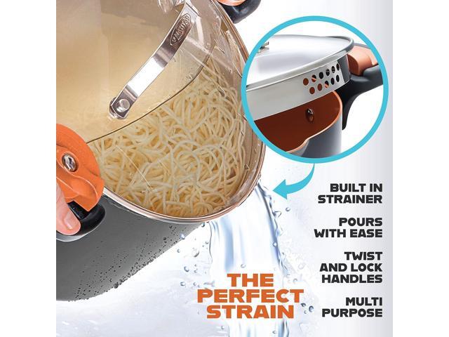 GOTHAM STEEL 5 Qt Ceramic Stock Pot Multipurpose Pasta Pot with Strainer Lid & Twist and Lock Handles, Nonstick Ceramic Pot for Soup, Spaghetti,...