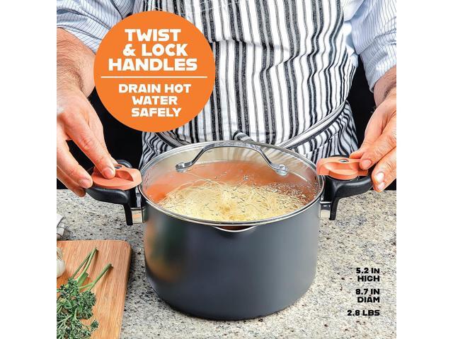GOTHAM STEEL 5 Qt Ceramic Stock Pot Multipurpose Pasta Pot with Strainer Lid & Twist and Lock Handles, Nonstick Ceramic Pot for Soup, Spaghetti,...