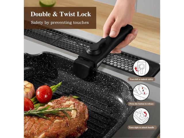 20 Pcs Pots and Pans Set Non Stick, Stackable Cookware Sets with Detachable Handle, Granite Induction RV Kitchen Portable Cooking Set Removable...