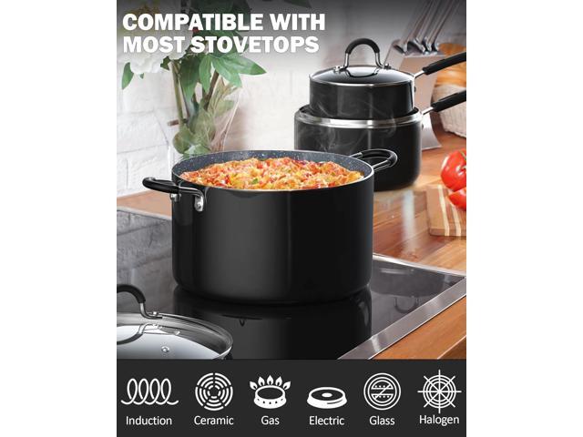Cook N Home Pots and Pans Nonstick Kitchen Cookware Sets include Saucepan Frying Pan Stockpots 8-Piece, Heavy Gauge, Stay Cool Handle, Marble