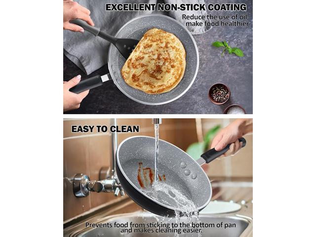 Cook N Home Pots and Pans Nonstick Kitchen Cookware Sets include Saucepan Frying Pan Stockpots 8-Piece, Heavy Gauge, Stay Cool Handle, Marble