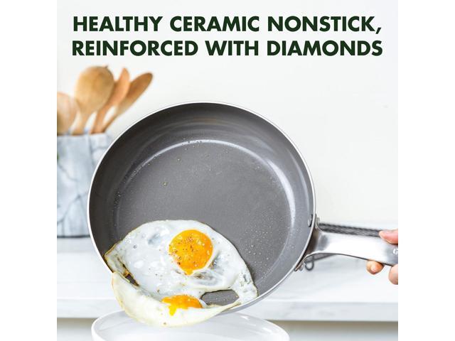 GreenPan Chatham Tri-Ply Stainless Steel Healthy Ceramic Nonstick 8' Frying Pan Skillet, PFAS-Free, Induction Suitable, Dishwasher Safe, Silver
