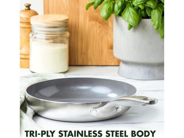 GreenPan Chatham Tri-Ply Stainless Steel Healthy Ceramic Nonstick 8' Frying Pan Skillet, PFAS-Free, Induction Suitable, Dishwasher Safe, Silver