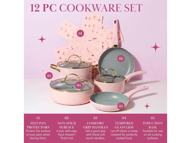 Paris Hilton Epic Nonstick Pots and Pans Set, Multi-layer Nonstick Coating, Tempered Glass Lids, Soft Touch, Stay Cool Handles, Made without PFOA,...