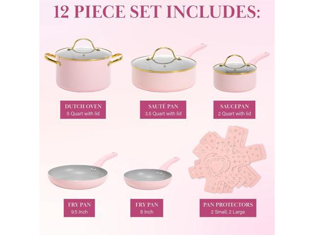 Paris Hilton Epic Nonstick Pots and Pans Set, Multi-layer Nonstick Coating, Tempered Glass Lids, Soft Touch, Stay Cool Handles, Made without PFOA,...