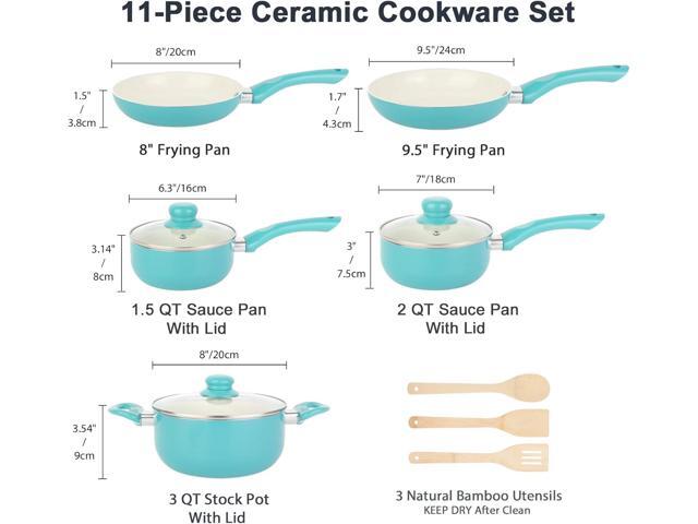 Pots and Pans Set Nonstick, 11pcs Kitchen Cookware Sets Induction Cookware, Ceramic Non Stick Cooking Set, Stay Cool Handle & Bamboo Kitchen...