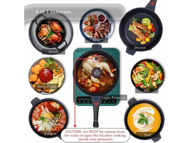 TIBORANG 8 in 1 Multipurpose 11 Inch 5 Quart Heat Indicator Nonstick Deep Frying Pan with Glass Lid, Stay-cool Handle, Steamed Grid,...