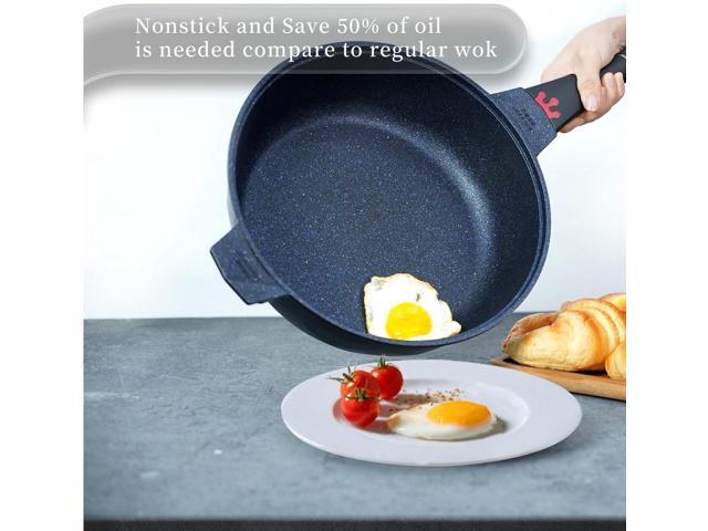 TIBORANG 8 in 1 Multipurpose 11 Inch 5 Quart Heat Indicator Nonstick Deep Frying Pan with Glass Lid, Stay-cool Handle, Steamed Grid,...