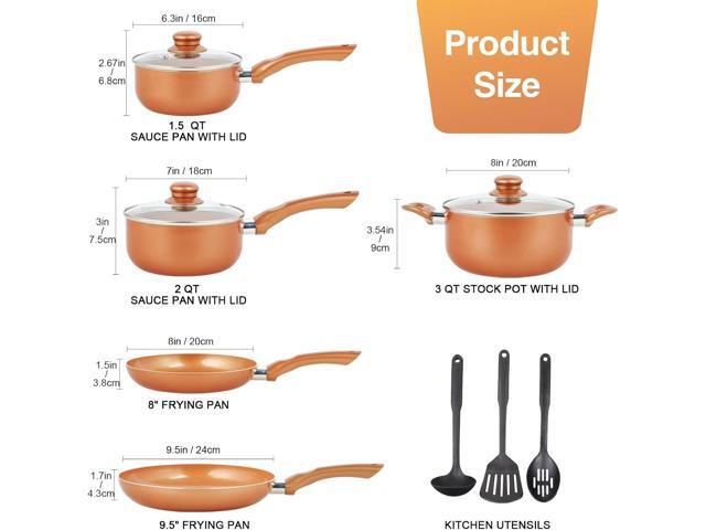 Pots and Pans Set Ultra Nonstick, Pre-Installed 11pcs Cookware Set Copper with Ceramic Coating, Stay cool handle & Nylon Kitchen Utensils,...
