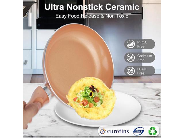 Pots and Pans Set Ultra Nonstick, Pre-Installed 11pcs Cookware Set Copper with Ceramic Coating, Stay cool handle & Nylon Kitchen Utensils,...