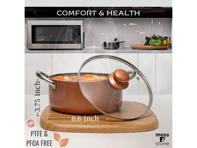 Moss & Stone 7 Pcs Copper Pots And Pans Set, Copper Chef Cookware Non Stick, Square Copper Pans for Cooking, Round Copper Pot & Fry Basket, Oven...