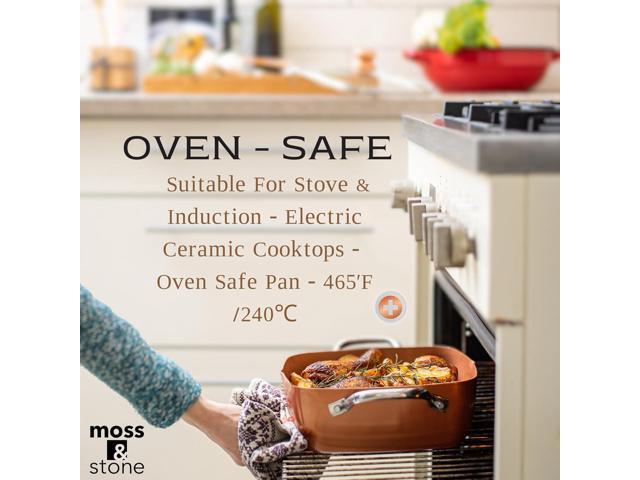 Moss & Stone Copper 6 Piece Set Chef Cookware, Non Stick Pan, Deep Square Pan, Fry Basket, Steamer Tray, Dishwasher & Oven Safe, 5 Quart Copper Pot...