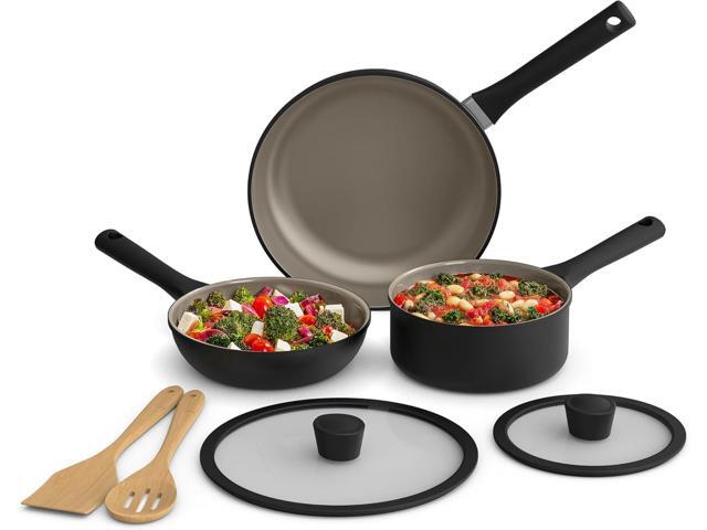 bella 7 Piece Cookware Set with EverGood Ceramic Nonstick Coating, Dishwasher Safe Oven Safe, All Stovetops Compatible, Glass Lids with Silicone...